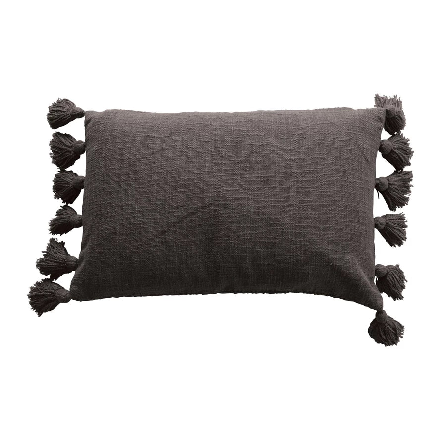 Creative Co-Op Woven Cotton Slub Lumbar Pillow with Tassels, Brown