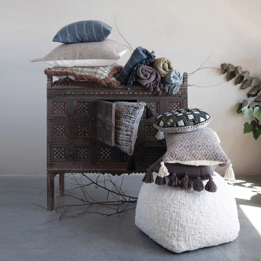 Creative Co-Op Woven Cotton Slub Lumbar Pillow with Tassels, Brown