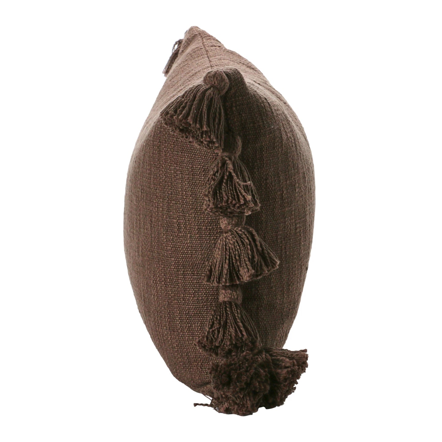 Creative Co-Op Woven Cotton Slub Lumbar Pillow with Tassels, Brown