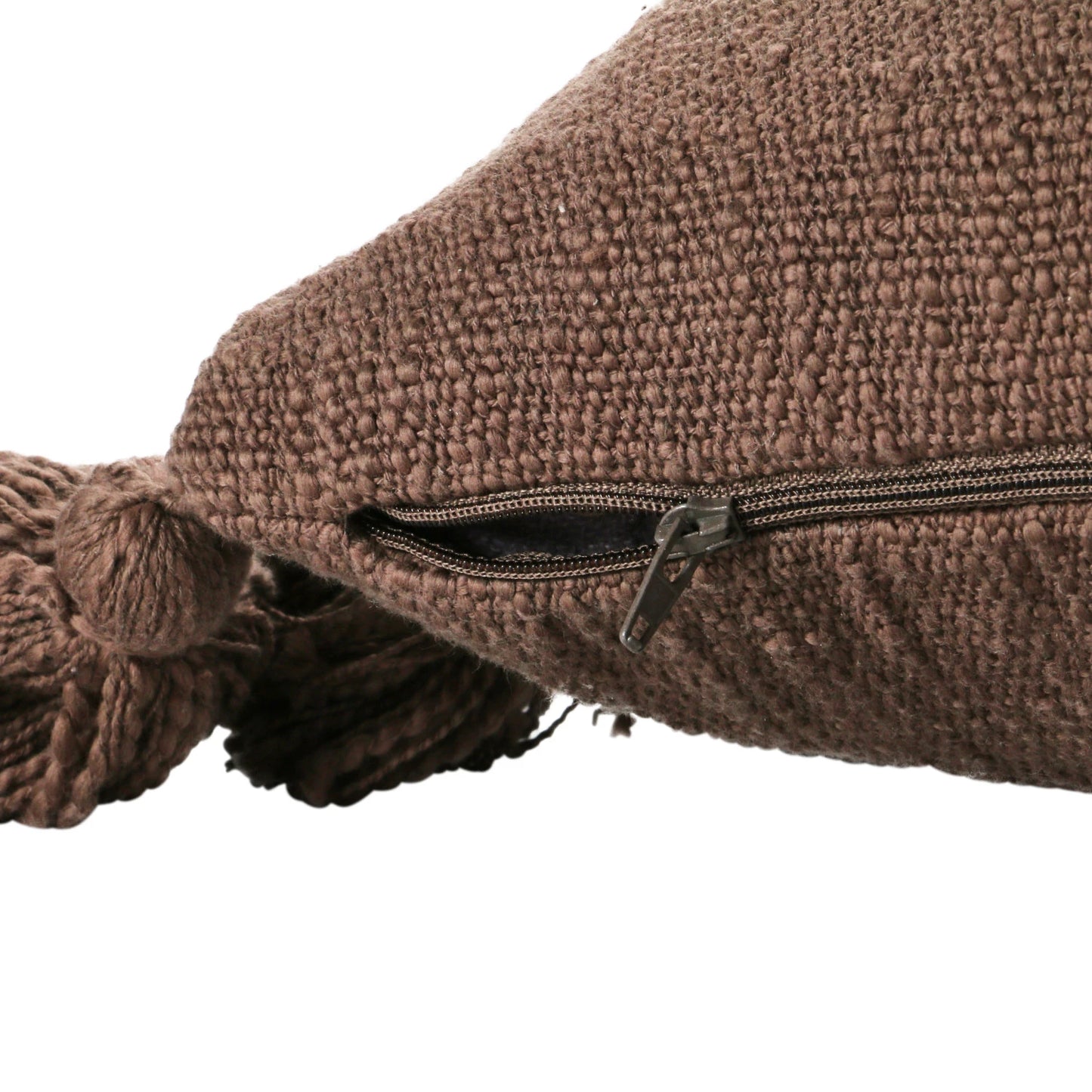 Creative Co-Op Woven Cotton Slub Lumbar Pillow with Tassels, Brown